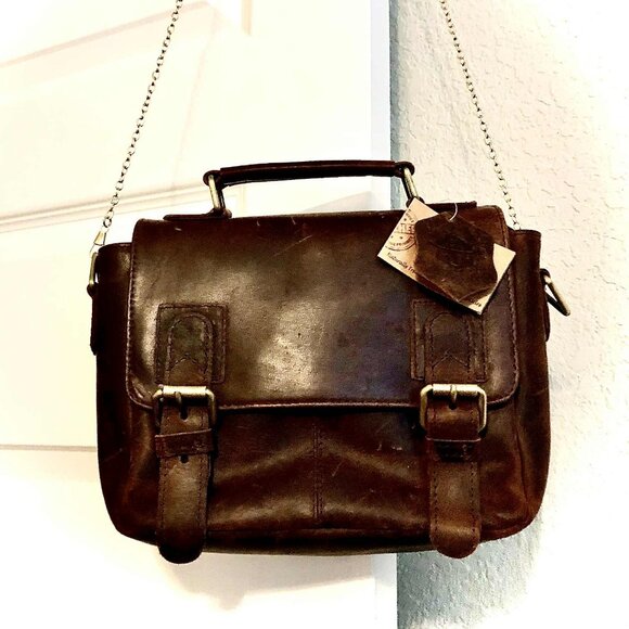NWT HANDCRAFTED GENUINE LEATHER Medium Crossbody Satchel Bag Rustic Saddle Brown - Picture 2 of 10